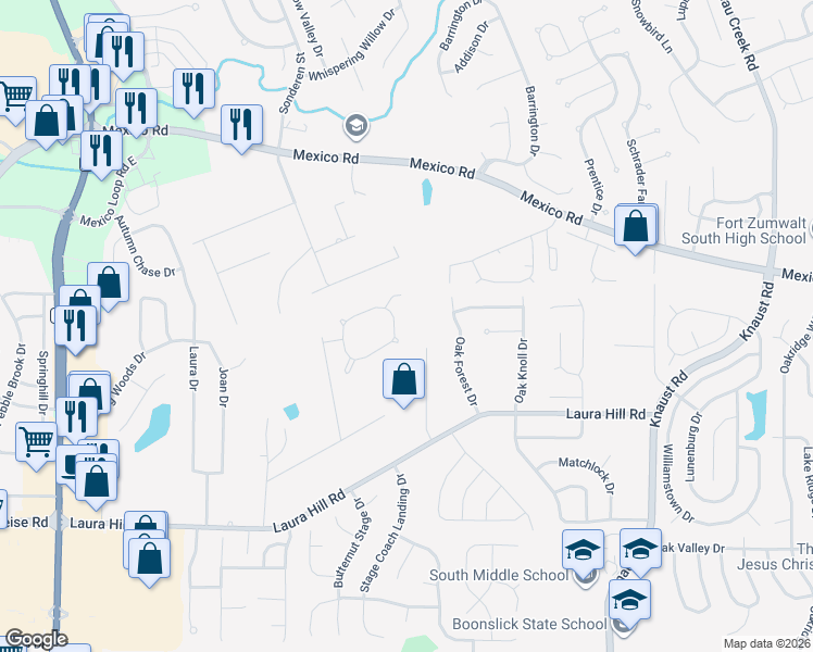 map of restaurants, bars, coffee shops, grocery stores, and more near 4 Fawn Valley Court in St. Peters