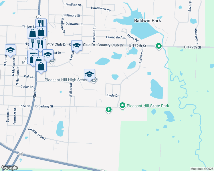 map of restaurants, bars, coffee shops, grocery stores, and more near 214 Palmer Court in Pleasant Hill