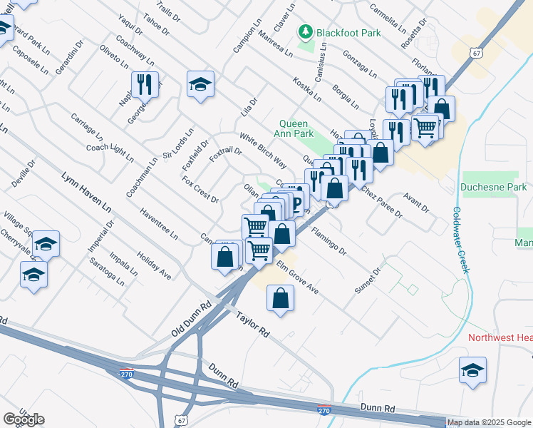 map of restaurants, bars, coffee shops, grocery stores, and more near 433 Olian Drive in Hazelwood