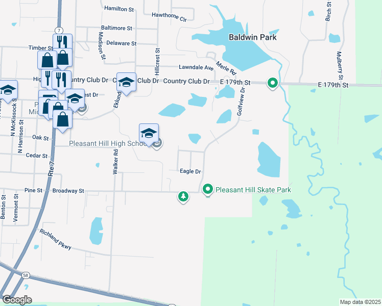 map of restaurants, bars, coffee shops, grocery stores, and more near 222 Palmer Court in Pleasant Hill