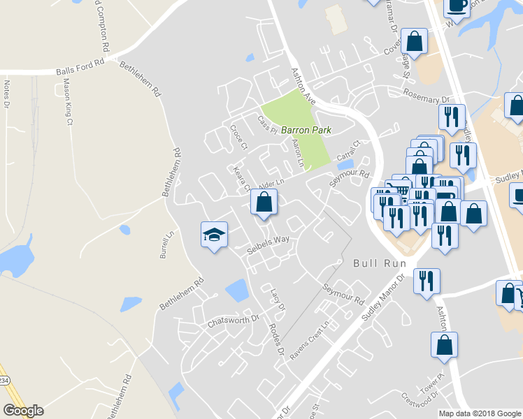 map of restaurants, bars, coffee shops, grocery stores, and more near 7968 Flager Circle in Manassas
