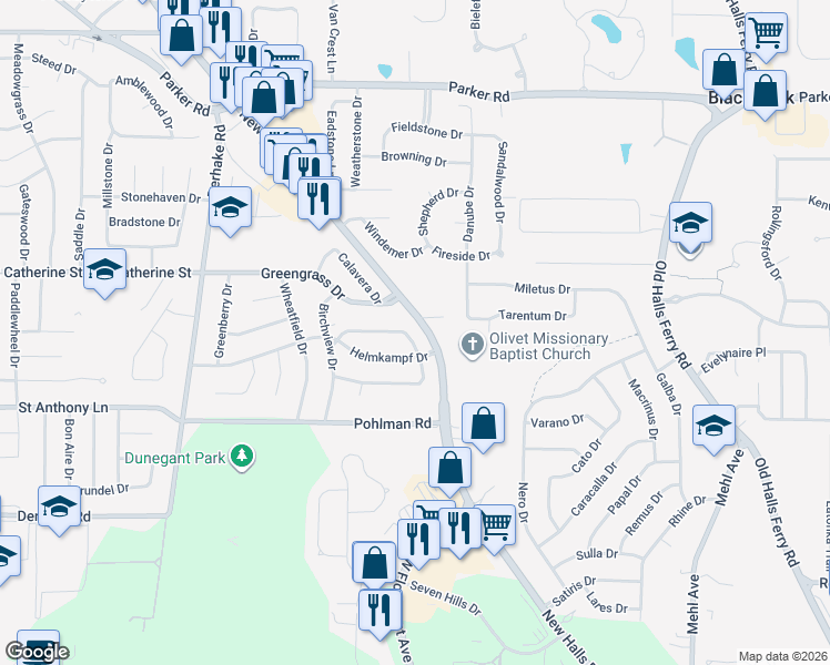 map of restaurants, bars, coffee shops, grocery stores, and more near in St. Louis County