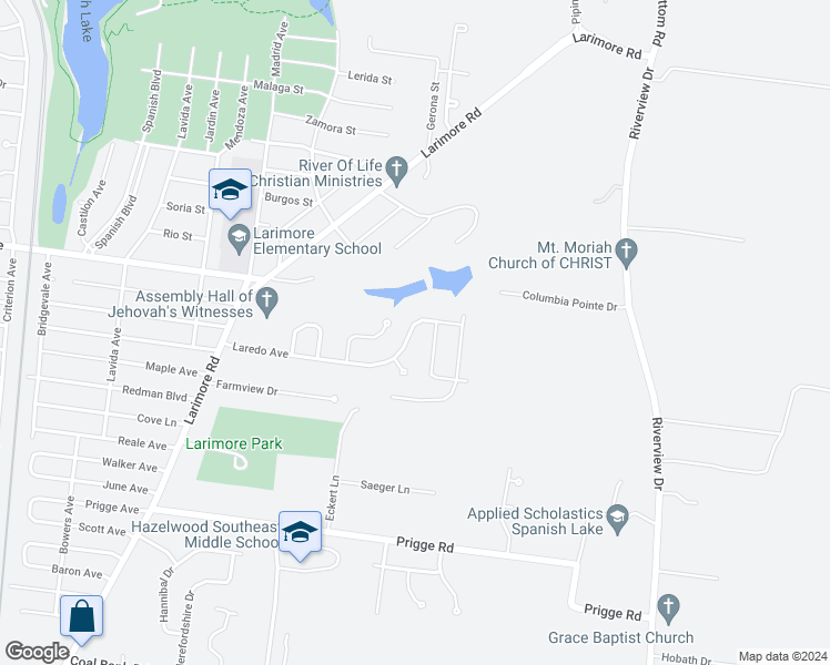 map of restaurants, bars, coffee shops, grocery stores, and more near 800 Laredo Avenue in St. Louis