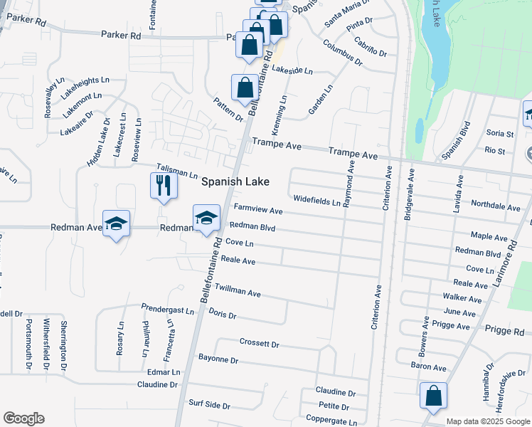 map of restaurants, bars, coffee shops, grocery stores, and more near 1520 Farmview Avenue in St. Louis