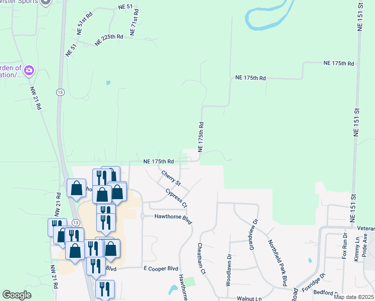 map of restaurants, bars, coffee shops, grocery stores, and more near 451 Northern Hills Road in Warrensburg