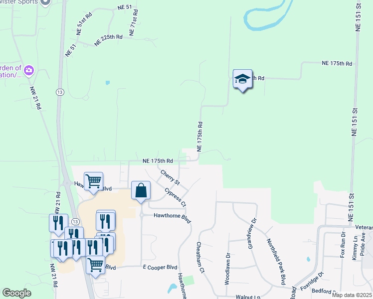 map of restaurants, bars, coffee shops, grocery stores, and more near 451 Northern Hills Road in Warrensburg