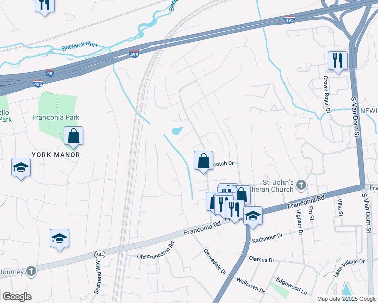 map of restaurants, bars, coffee shops, grocery stores, and more near 6209 Waterlily Court in Alexandria