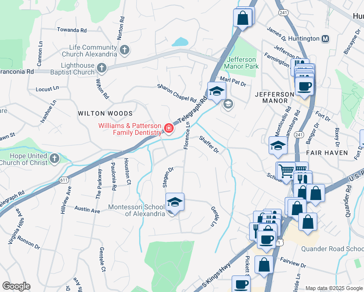 map of restaurants, bars, coffee shops, grocery stores, and more near 6000 Beech Tree Drive in Alexandria