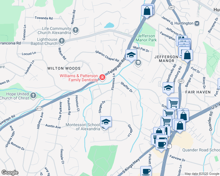 map of restaurants, bars, coffee shops, grocery stores, and more near 6000 Beech Tree Drive in Alexandria