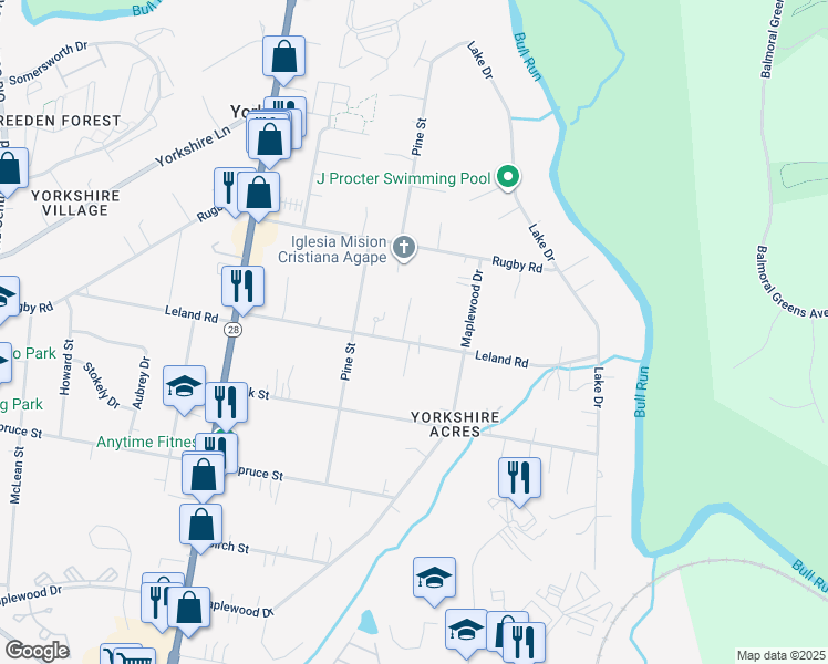 map of restaurants, bars, coffee shops, grocery stores, and more near 8012 Leland Road in Manassas