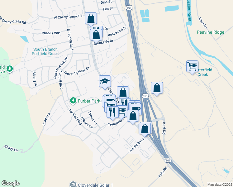 map of restaurants, bars, coffee shops, grocery stores, and more near 29 Church Lane in Cloverdale