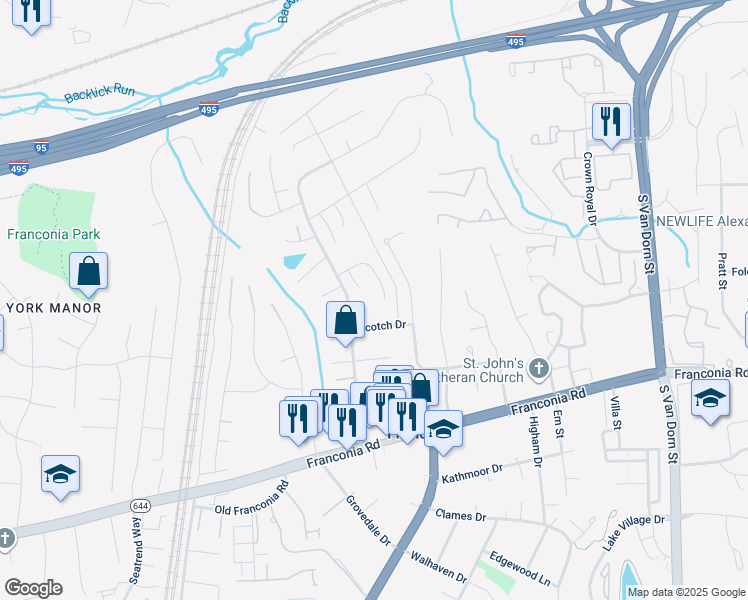 map of restaurants, bars, coffee shops, grocery stores, and more near 6154 Mc Lendon Court in Alexandria