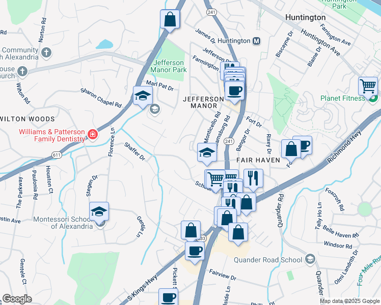 map of restaurants, bars, coffee shops, grocery stores, and more near 2819 Fairhaven Avenue in Alexandria