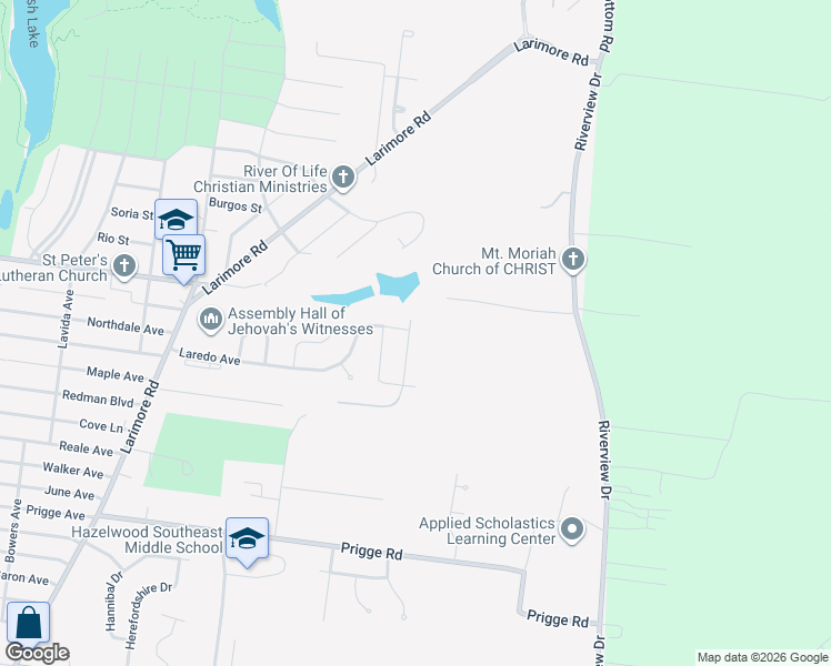 map of restaurants, bars, coffee shops, grocery stores, and more near 11950 Rio Grande Drive in St. Louis