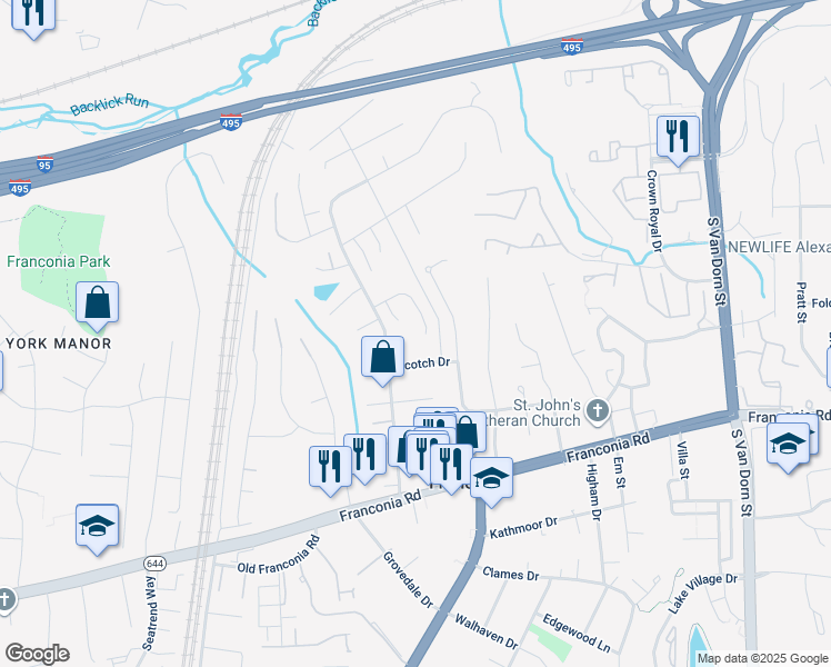 map of restaurants, bars, coffee shops, grocery stores, and more near 6154 Mc Lendon Court in Alexandria