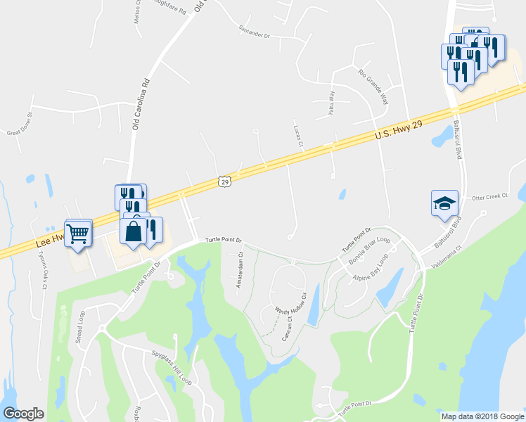 map of restaurants, bars, coffee shops, grocery stores, and more near 7991 Turtle Creek Circle in Gainesville