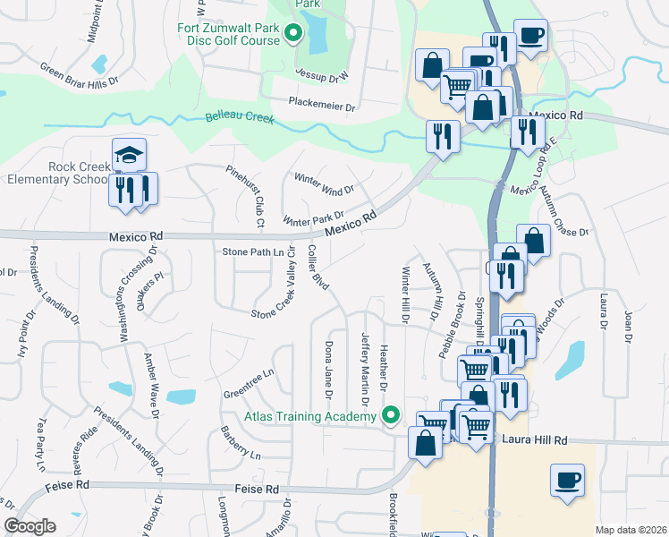 map of restaurants, bars, coffee shops, grocery stores, and more near 1710 Collier Boulevard in O'Fallon
