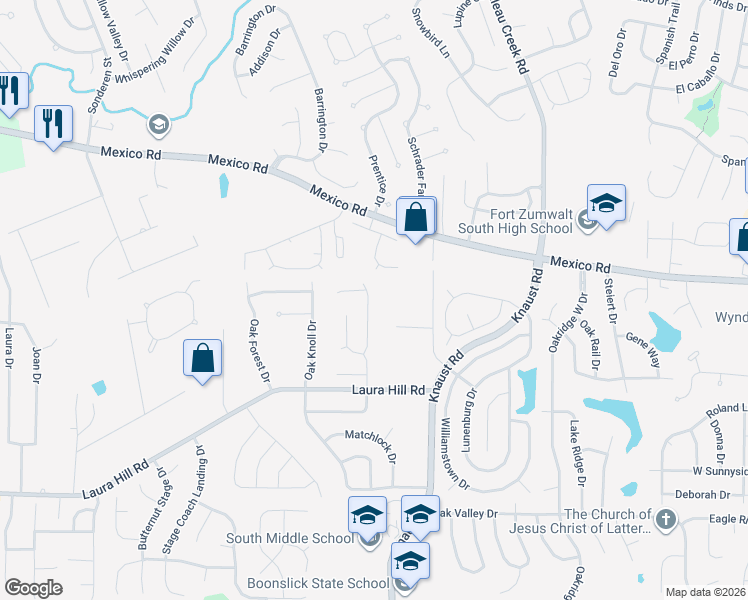 map of restaurants, bars, coffee shops, grocery stores, and more near 26 Queensboro Drive in St. Peters
