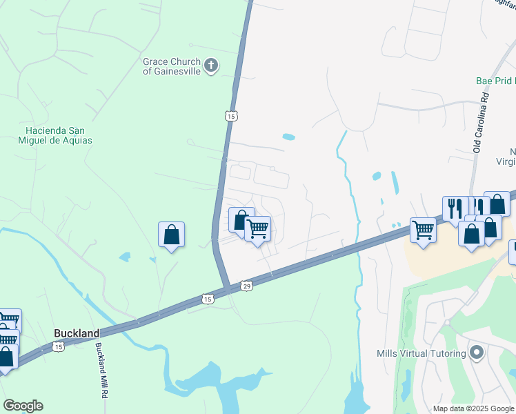 map of restaurants, bars, coffee shops, grocery stores, and more near 7718 Cedar Branch Drive in Gainesville