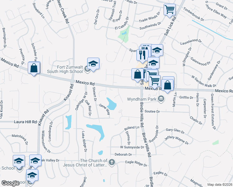 map of restaurants, bars, coffee shops, grocery stores, and more near 1 Fawn Lake Drive in St. Peters