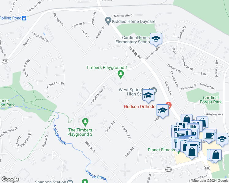 map of restaurants, bars, coffee shops, grocery stores, and more near 6080 Hollow Hill Lane in West Springfield