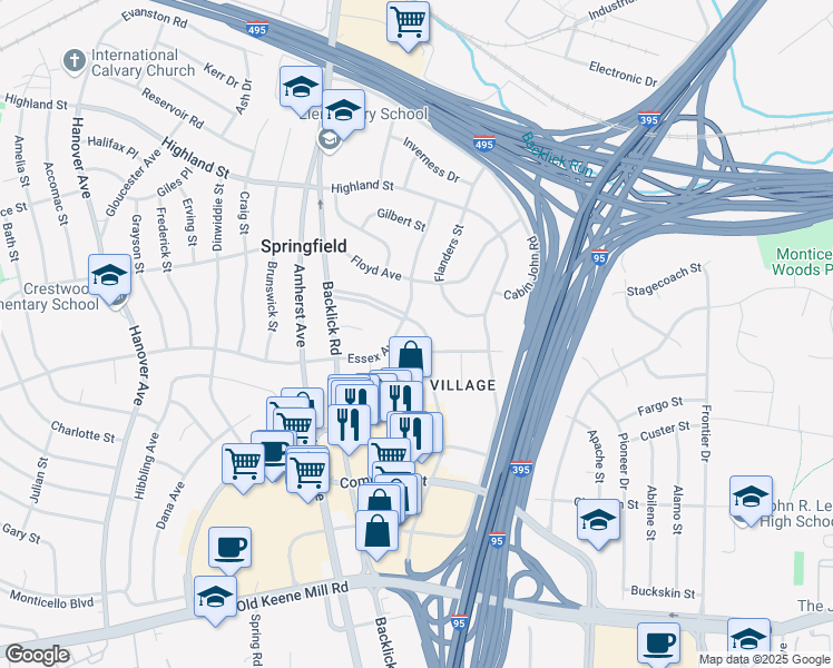 map of restaurants, bars, coffee shops, grocery stores, and more near 6002 Brandon Avenue in Springfield