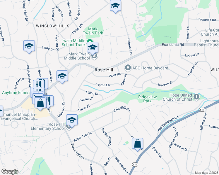 map of restaurants, bars, coffee shops, grocery stores, and more near 4513 Tipton Lane in Alexandria