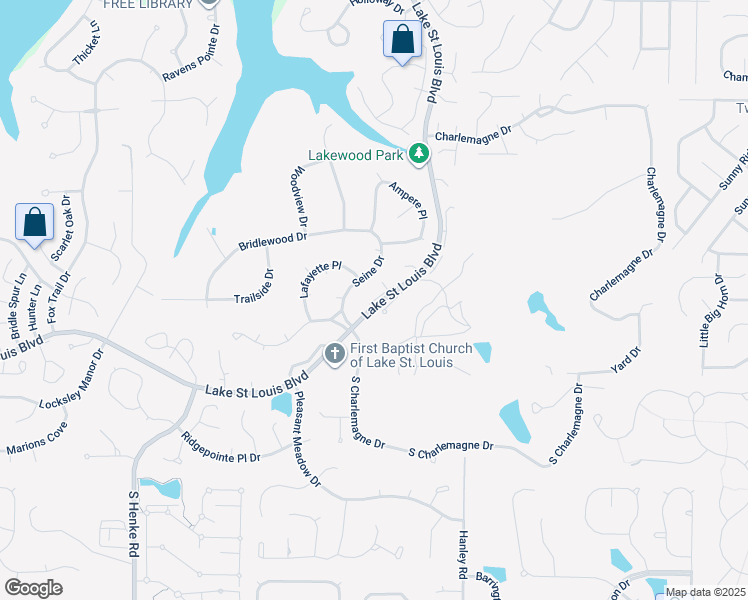 map of restaurants, bars, coffee shops, grocery stores, and more near 1017 Seine Drive in Lake Saint Louis