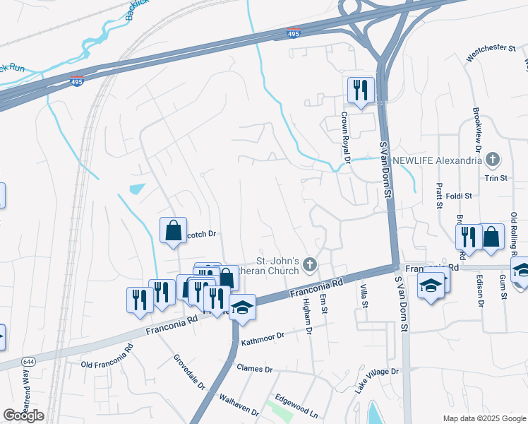 map of restaurants, bars, coffee shops, grocery stores, and more near 6053 Tammy Drive in Alexandria