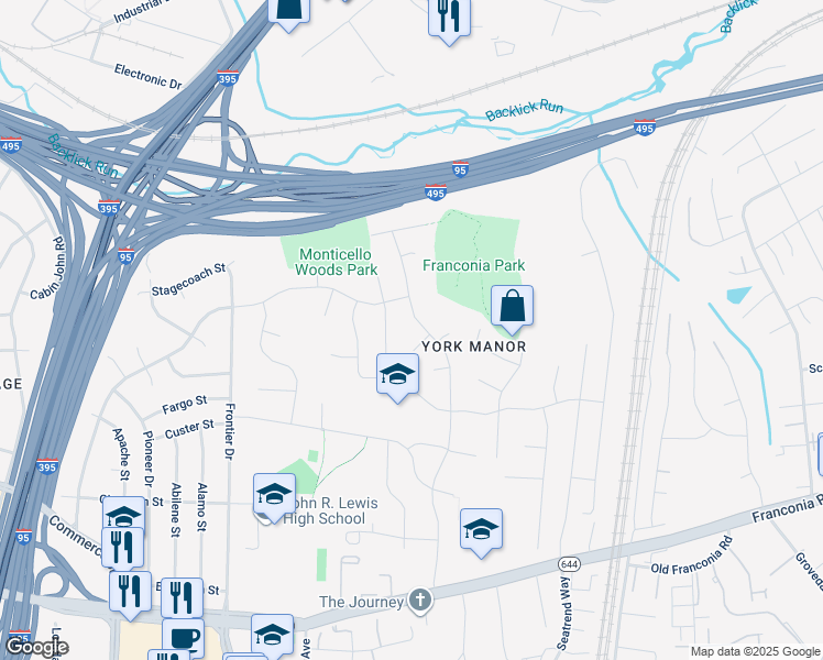 map of restaurants, bars, coffee shops, grocery stores, and more near 6006 Thomas Drive in Springfield