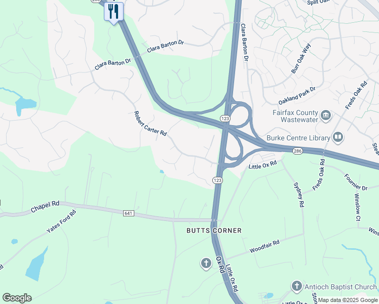 map of restaurants, bars, coffee shops, grocery stores, and more near 11106 Robert Carter Road in Fairfax Station