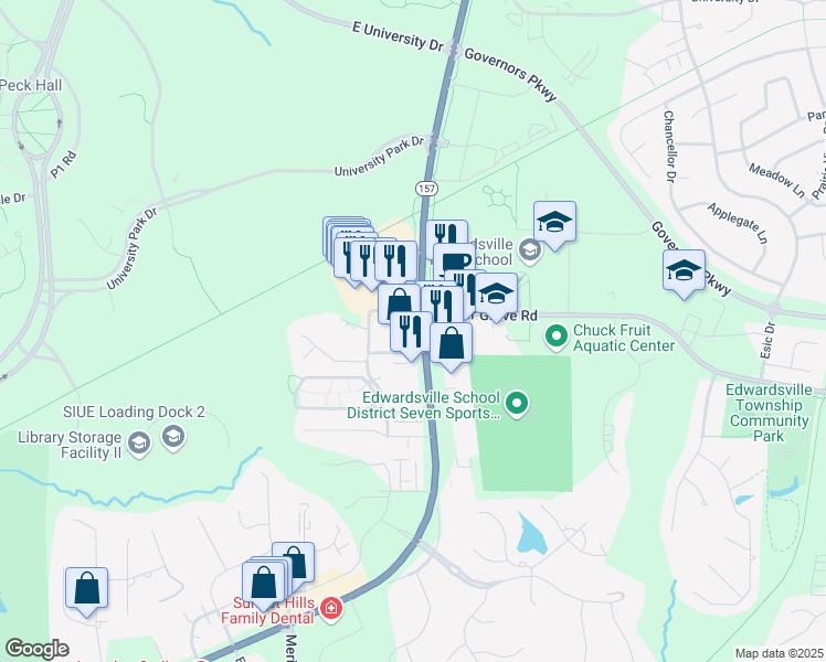 map of restaurants, bars, coffee shops, grocery stores, and more near 90 Edwardsville Professional Park in Edwardsville