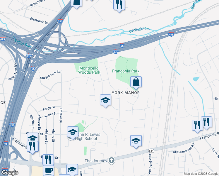 map of restaurants, bars, coffee shops, grocery stores, and more near 6006 Thomas Drive in Springfield