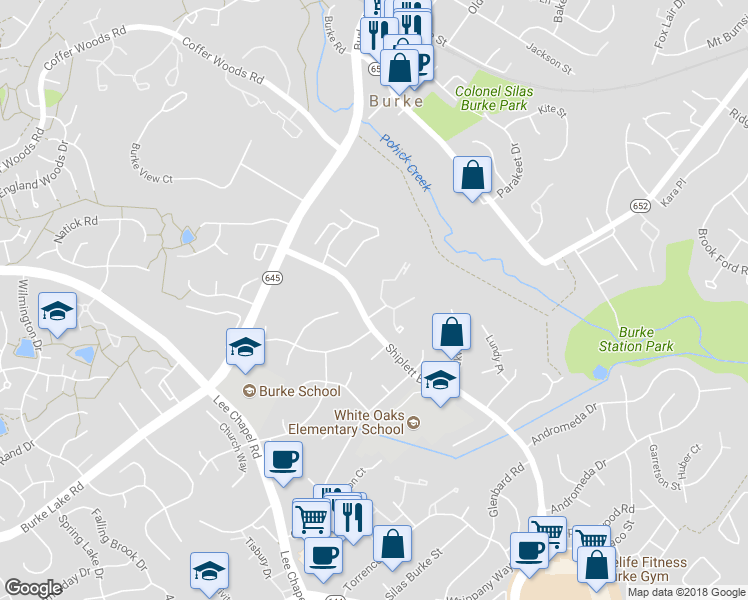 map of restaurants, bars, coffee shops, grocery stores, and more near 6064 Heathwick Court in Burke