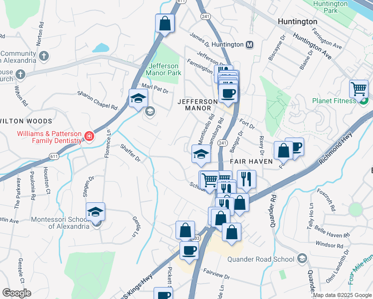 map of restaurants, bars, coffee shops, grocery stores, and more near 2821 Fairhaven Avenue in Alexandria