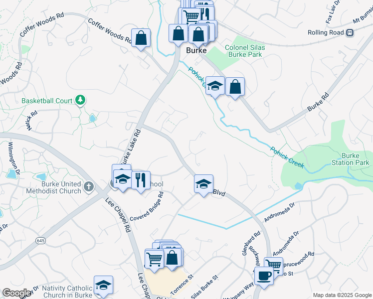map of restaurants, bars, coffee shops, grocery stores, and more near 6062 Heathwick Court in Burke