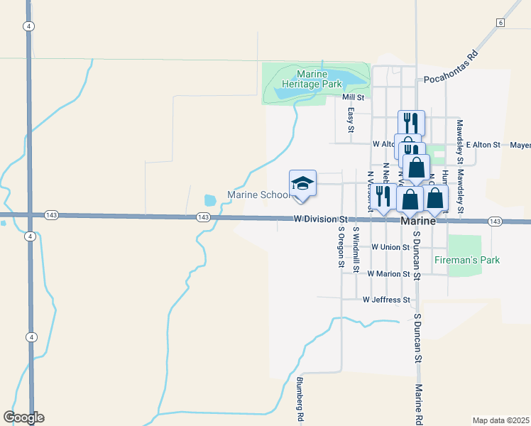map of restaurants, bars, coffee shops, grocery stores, and more near 815 West Division Street in Marine