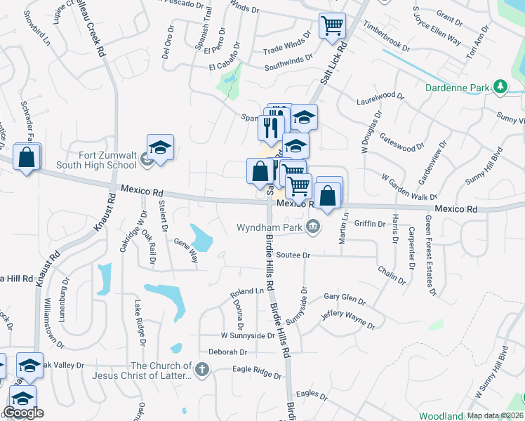 map of restaurants, bars, coffee shops, grocery stores, and more near 7901 Mexico Road in St. Peters