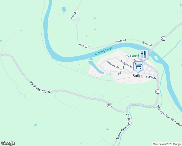 map of restaurants, bars, coffee shops, grocery stores, and more near 1 Brandon Drive in Butler