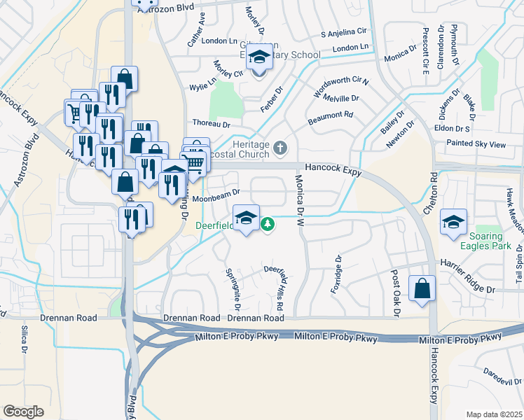 map of restaurants, bars, coffee shops, grocery stores, and more near 3118 Moonbeam Circle South in Colorado Springs