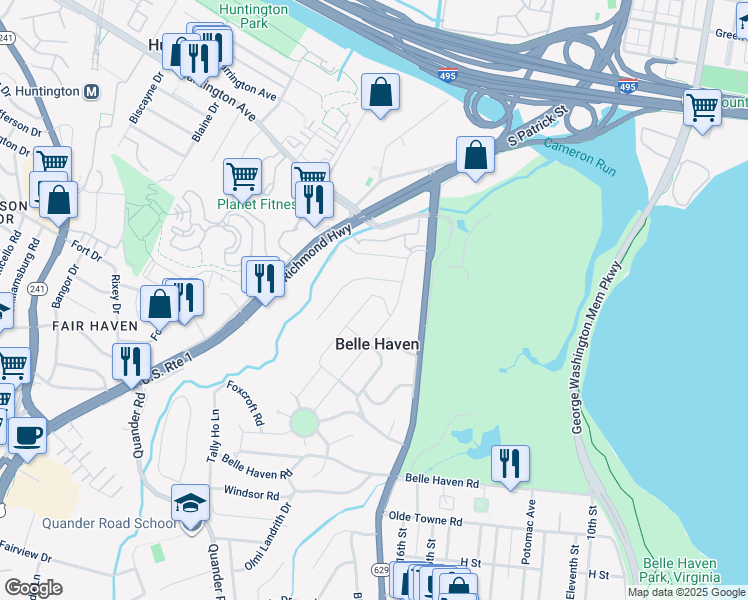 map of restaurants, bars, coffee shops, grocery stores, and more near 6039 Edgewood Terrace in Alexandria