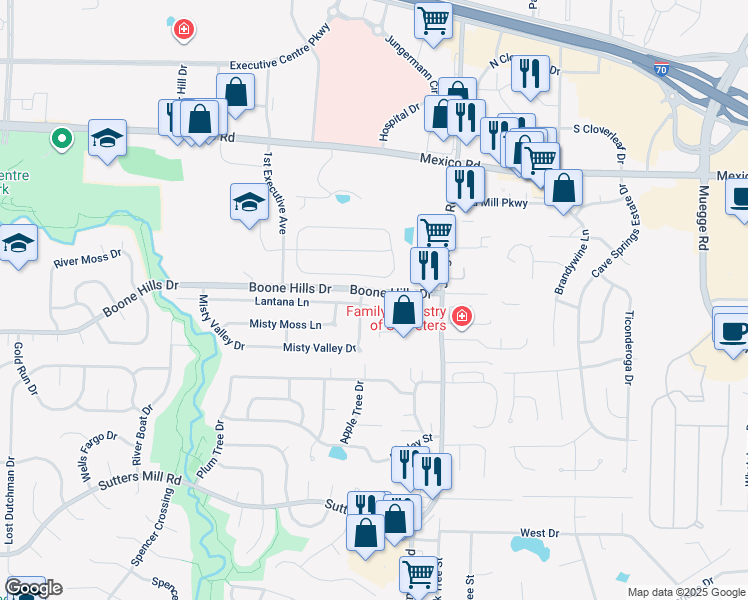 map of restaurants, bars, coffee shops, grocery stores, and more near 4 Lantana Court in St. Peters