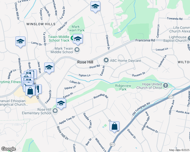 map of restaurants, bars, coffee shops, grocery stores, and more near 4507 Tipton Lane in Alexandria