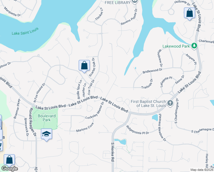 map of restaurants, bars, coffee shops, grocery stores, and more near 723 Pine View Court in Lake Saint Louis