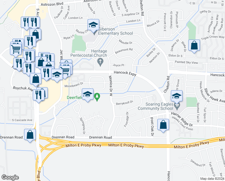 map of restaurants, bars, coffee shops, grocery stores, and more near 4405 Allison Drive in Colorado Springs