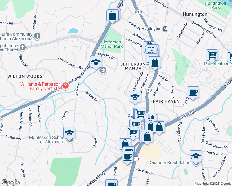 map of restaurants, bars, coffee shops, grocery stores, and more near 5981 Edgehill Court in Alexandria