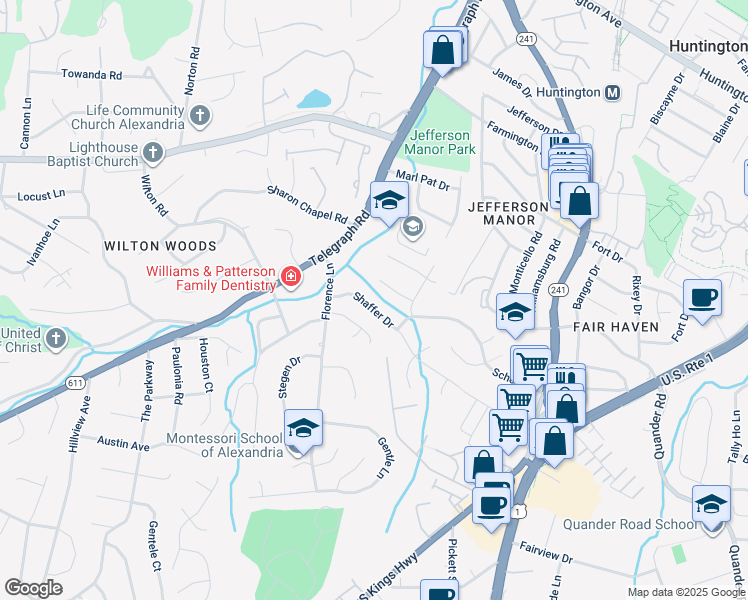 map of restaurants, bars, coffee shops, grocery stores, and more near 6015 Shaffer Drive in Alexandria