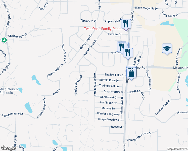map of restaurants, bars, coffee shops, grocery stores, and more near 1251 Wagon Wheel Trail in O'Fallon