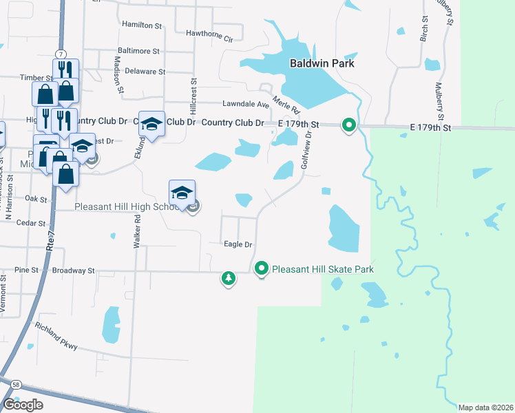 map of restaurants, bars, coffee shops, grocery stores, and more near 221 Golfview Drive in Pleasant Hill