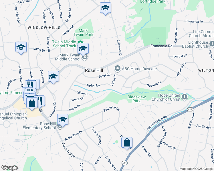 map of restaurants, bars, coffee shops, grocery stores, and more near 4505 Tipton Lane in Alexandria
